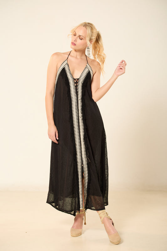 ΦΟΡΕΜΑ ΜΑΥΡΟ ΛΙΝΟ ΜΕ ΡΙΓΕ ΛΕΠΤΟΜΕΡΕΙΕΣ